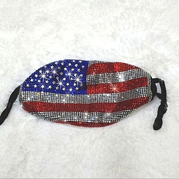 USA Flag Swarovski Elements Facemask - Picture 1 of 4